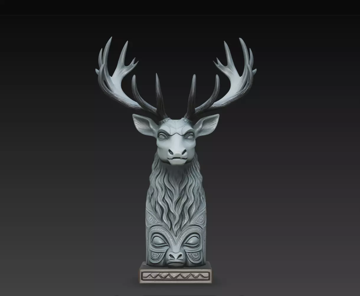 Silverantler Stag Totem Bust STL Tribal Deer Statue Print Model 3D print model