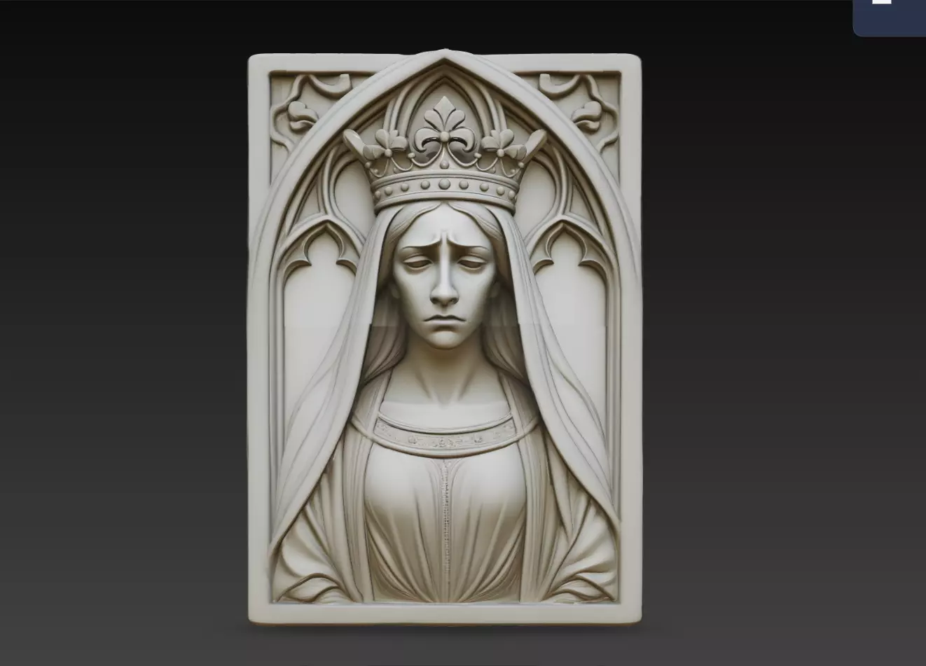 Silent Crowned Madonna Gothic Portrait Wall Relief STL Model 3D print model