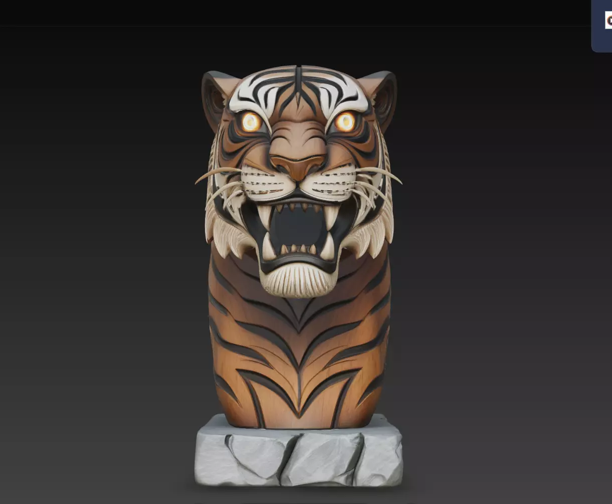 Amberwhisker Tiger Totem Bust STL Tribal Statue 3D Print Model 3D print model