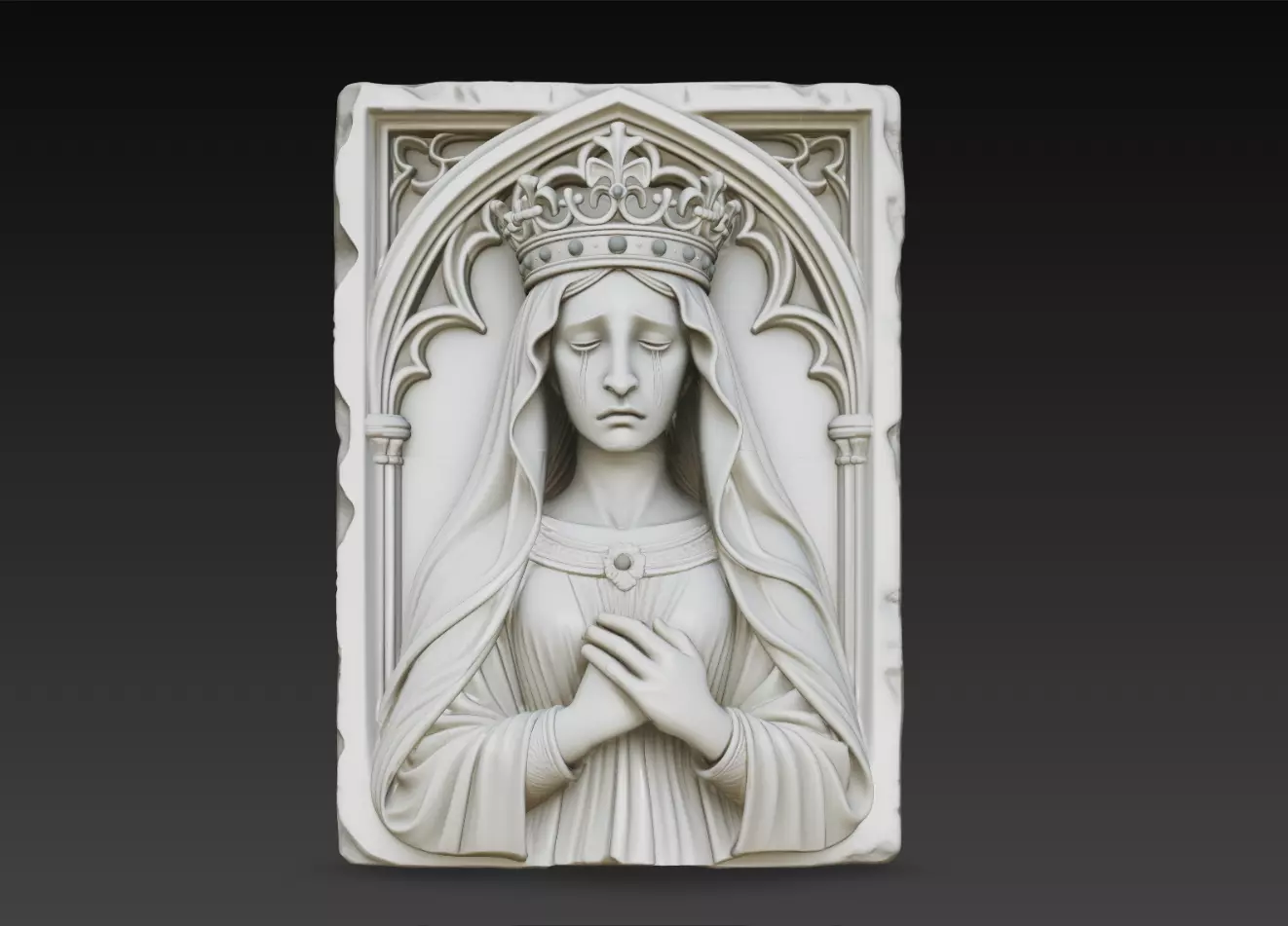 Tearful Crowned Madonna Gothic Prayer Relief STL Print Model 3D print model