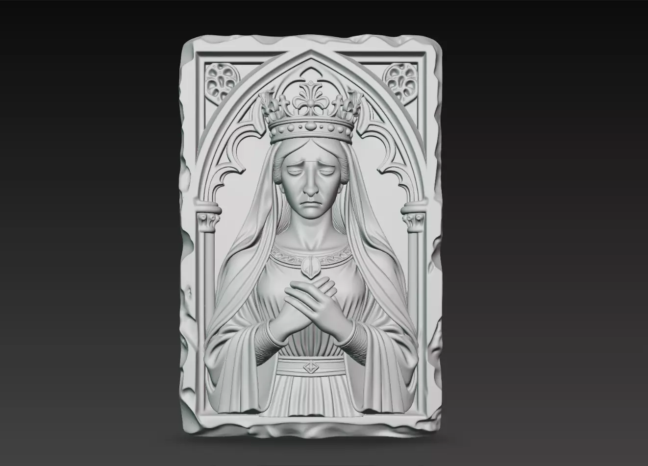 Regina Dolorosa Crowned Gothic Shrine Relief STL Print Model 3D print model