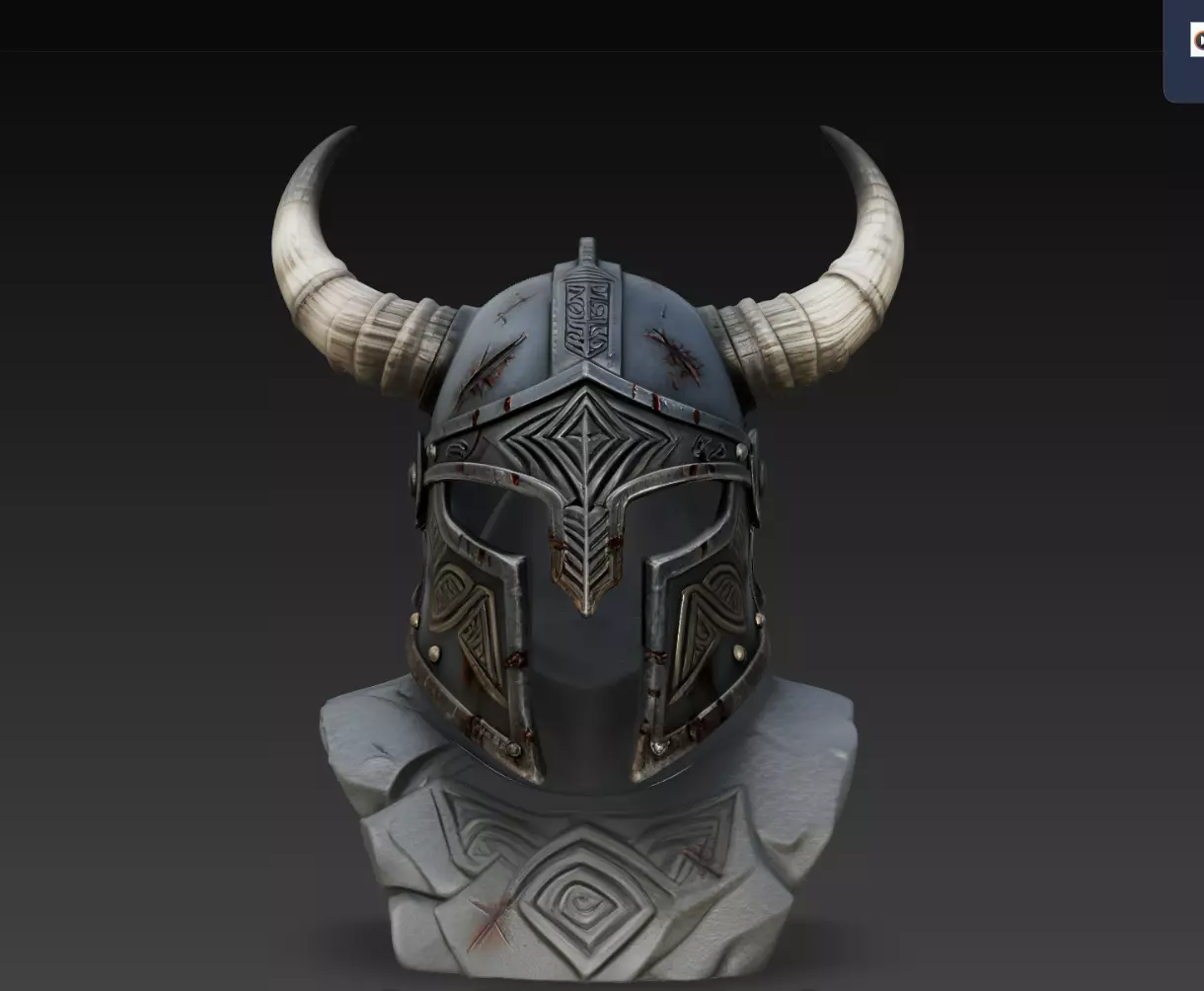 Bloodhorn Barbarian Helmet STL Fantasy Viking Armor 3D print model