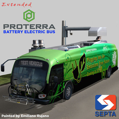 Proterra electric 40 Foot bus SEPTA green livery Low-poly 3D model