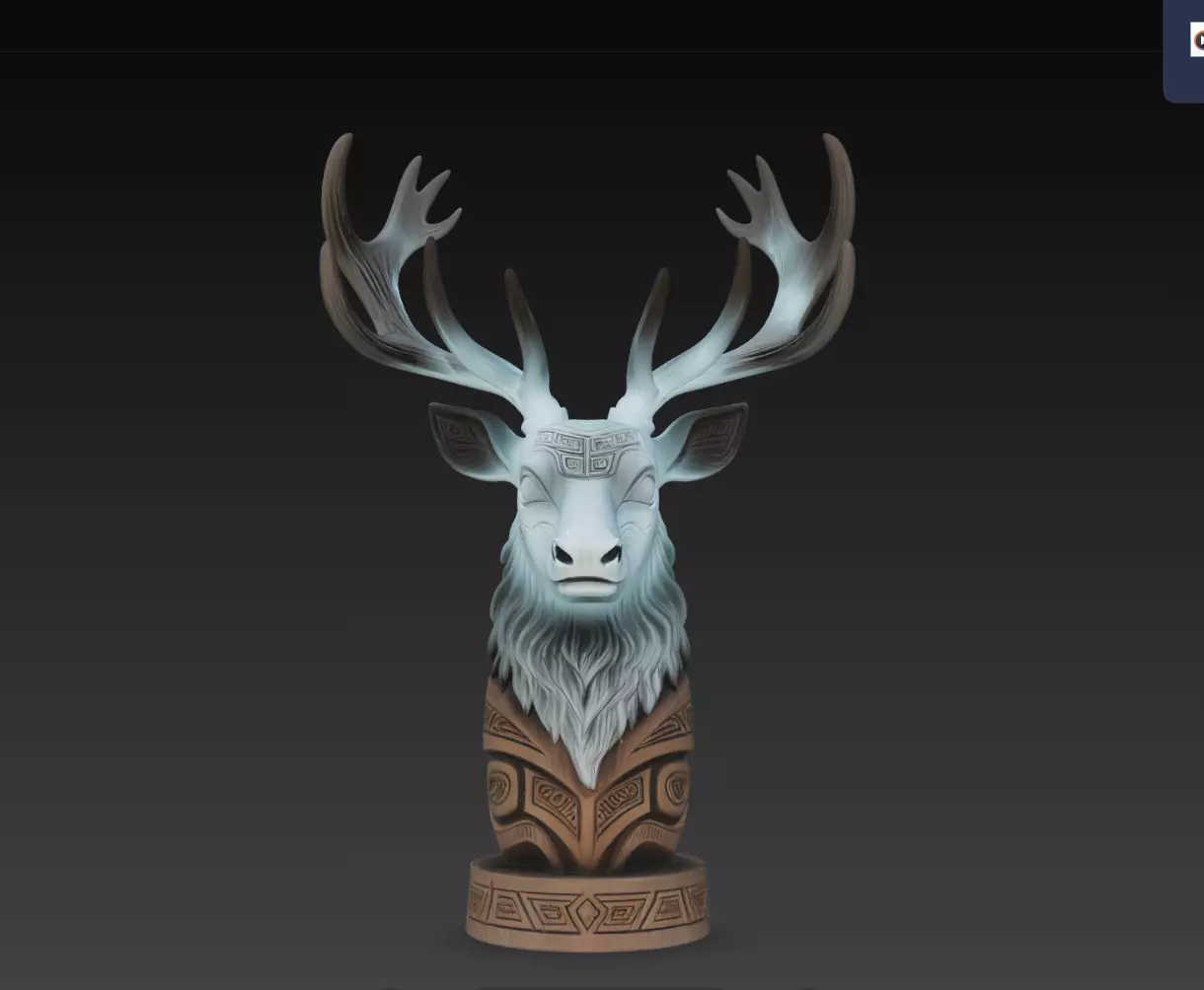 Frostbranch Deer Spirit Bust STL Tribal Totem Statue Print Model 3D print model