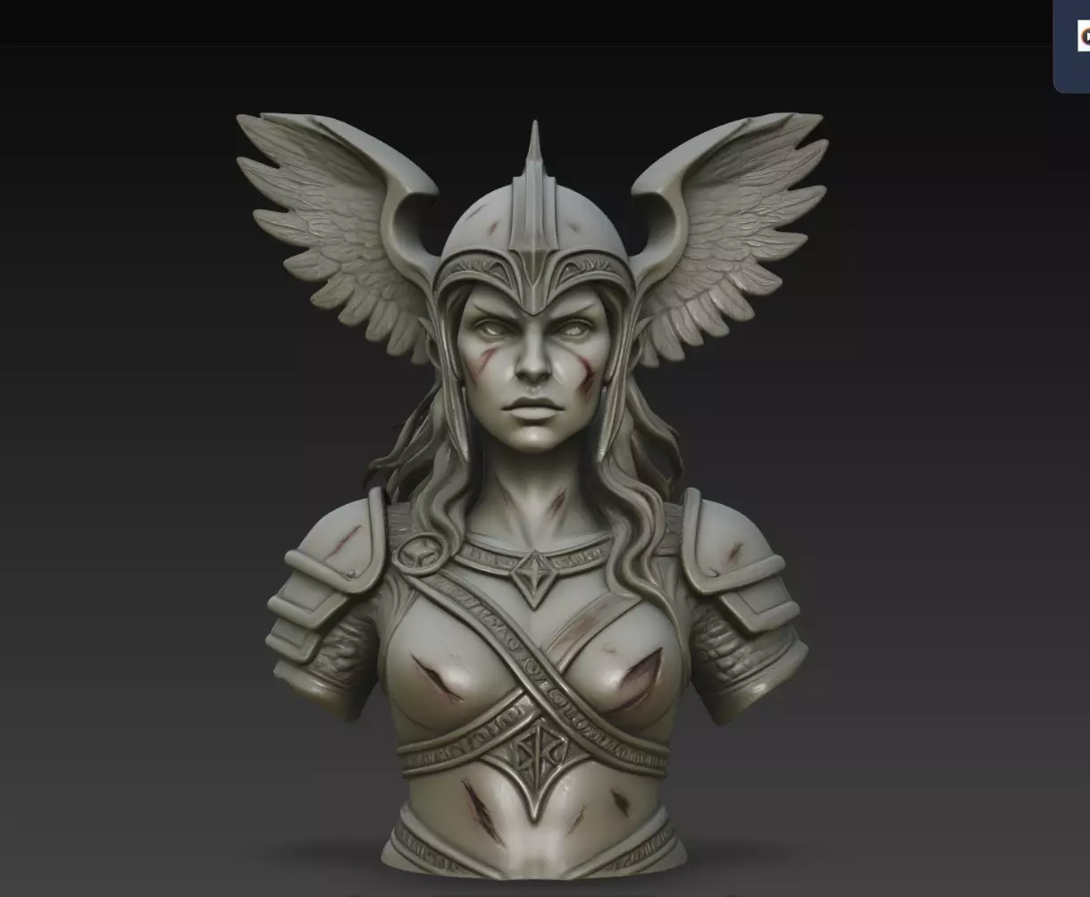 Battle Scar Valkyrie Bust STL Fantasy Warrior Maiden 3D print model