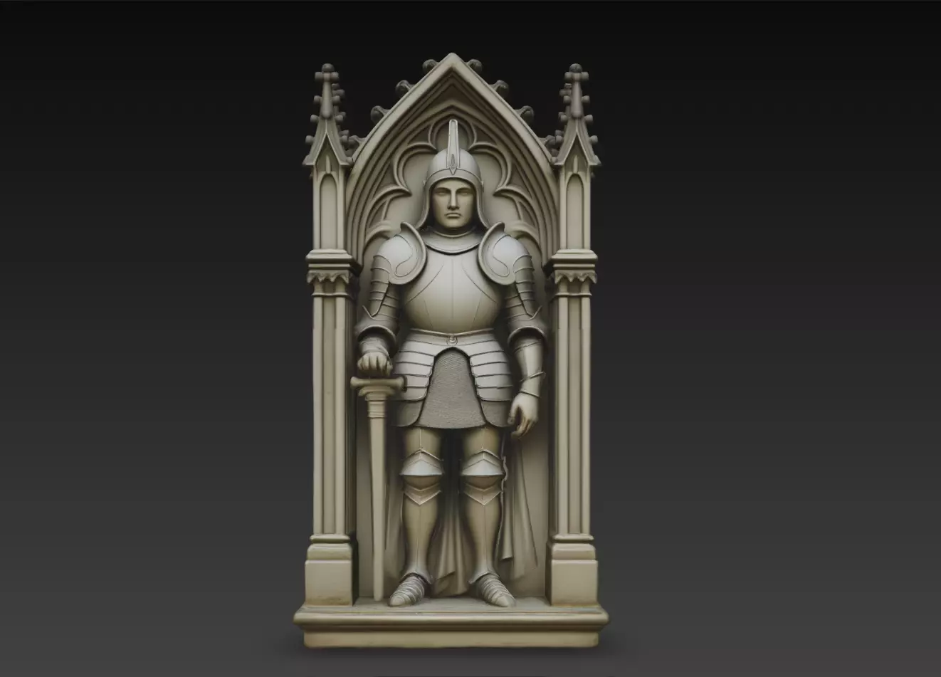 Gothic Knight Guardian Cathedral Wall Niche Statue STL Model 3D print model