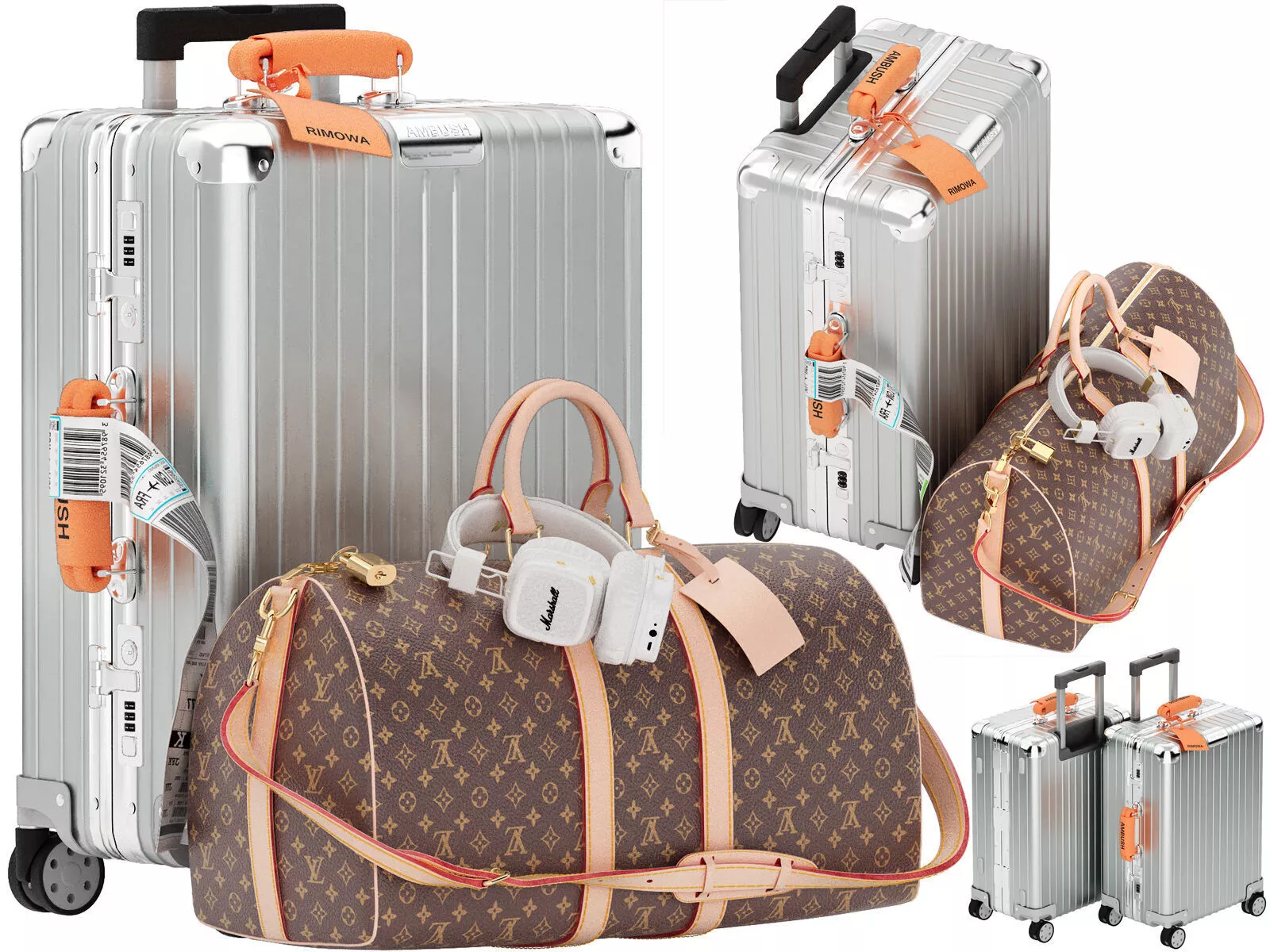 luxury travel bag and suitcase set collection 3D model