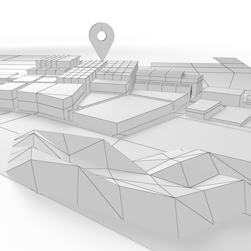 Low Poly GPS tracking with schematic building Low-poly 3D model_7