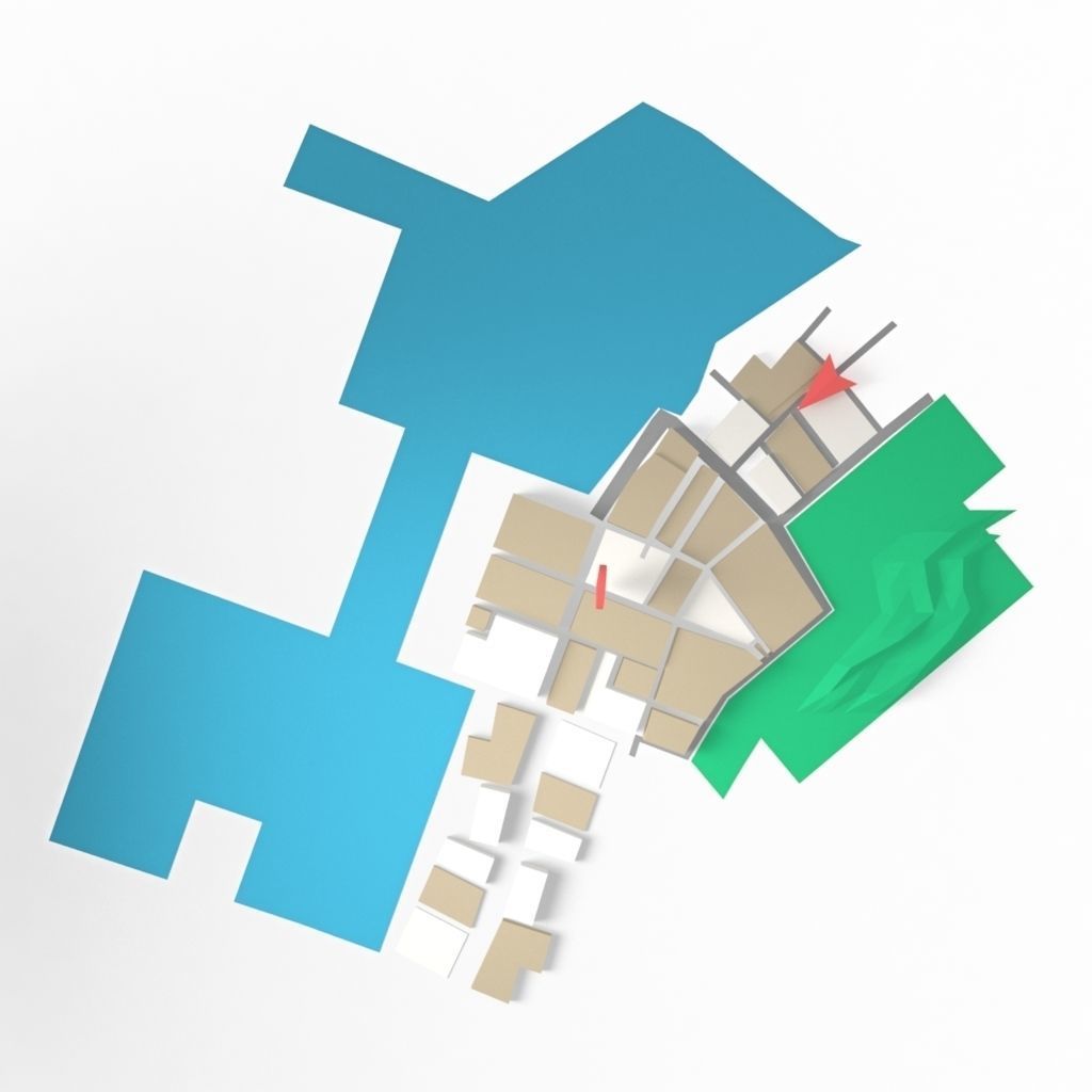 Low Poly GPS tracking with schematic building Low-poly 3D model_3