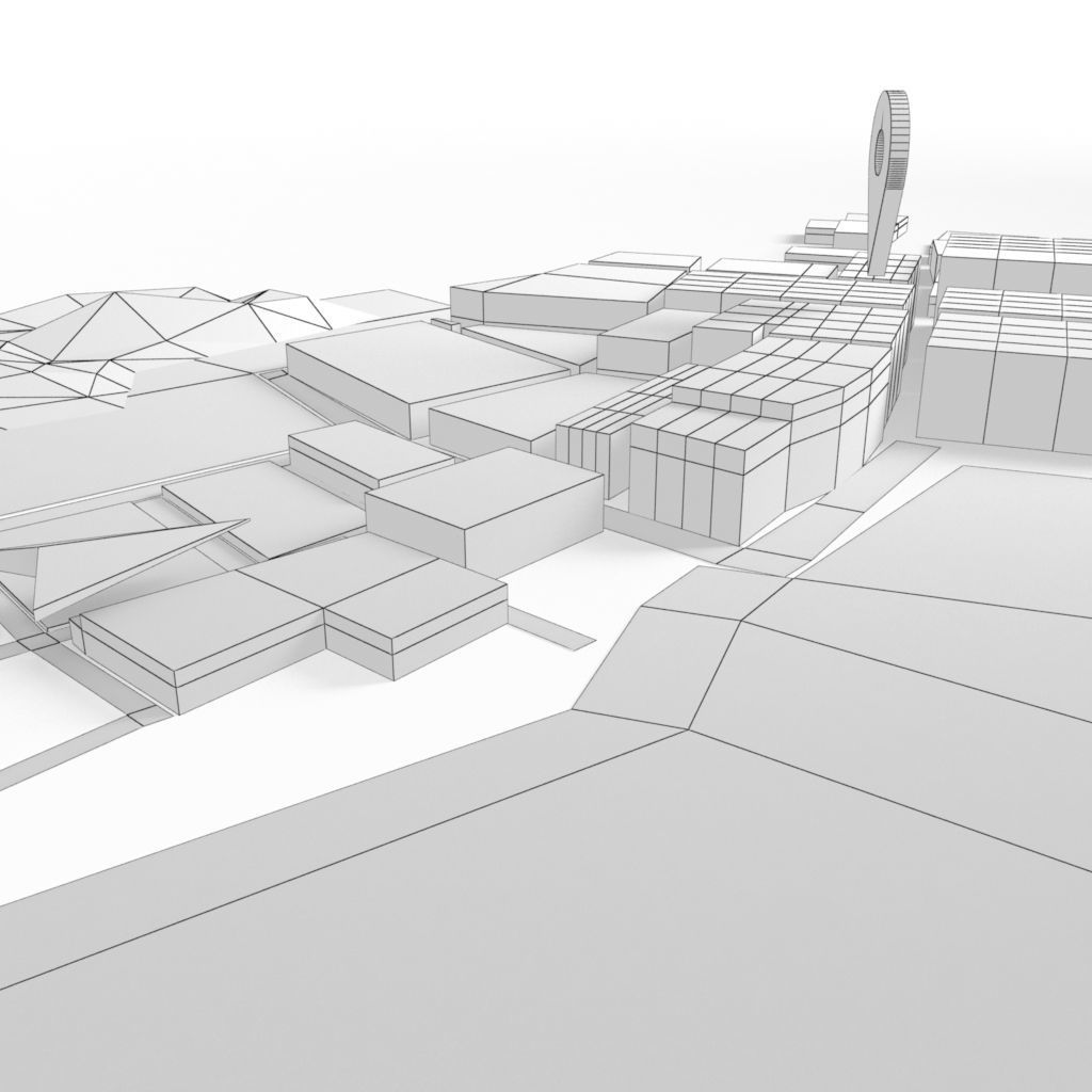 Low Poly GPS tracking with schematic building Low-poly 3D model_10