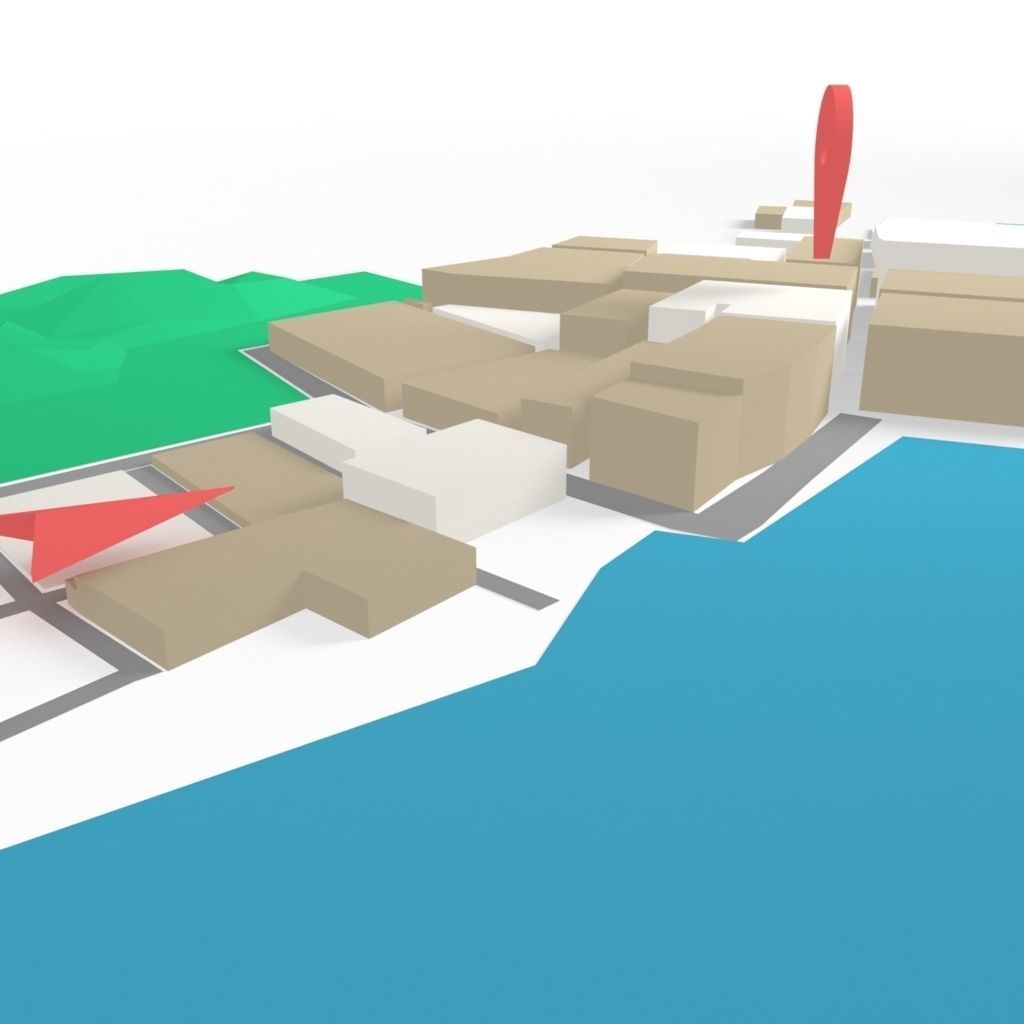 Low Poly GPS tracking with schematic building Low-poly 3D model_2