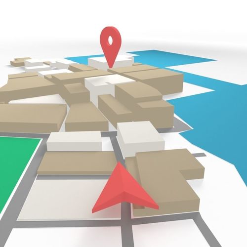 Low Poly GPS tracking with schematic building Low-poly 3D model