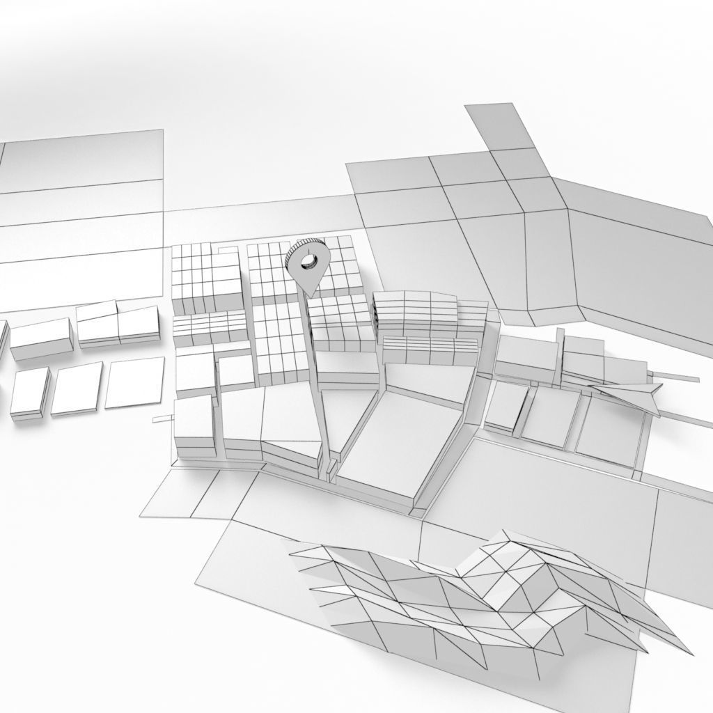 Low Poly GPS tracking with schematic building Low-poly 3D model_6