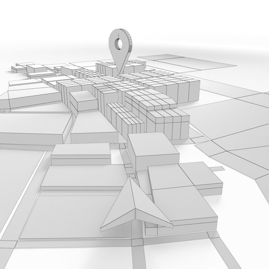 Low Poly GPS tracking with schematic building Low-poly 3D model_5