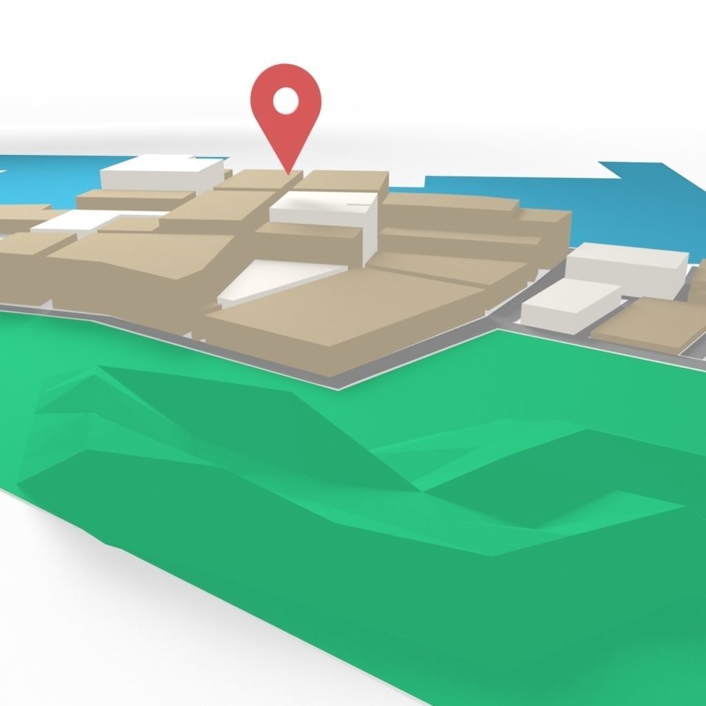 Low Poly GPS tracking with schematic building Low-poly 3D model_1