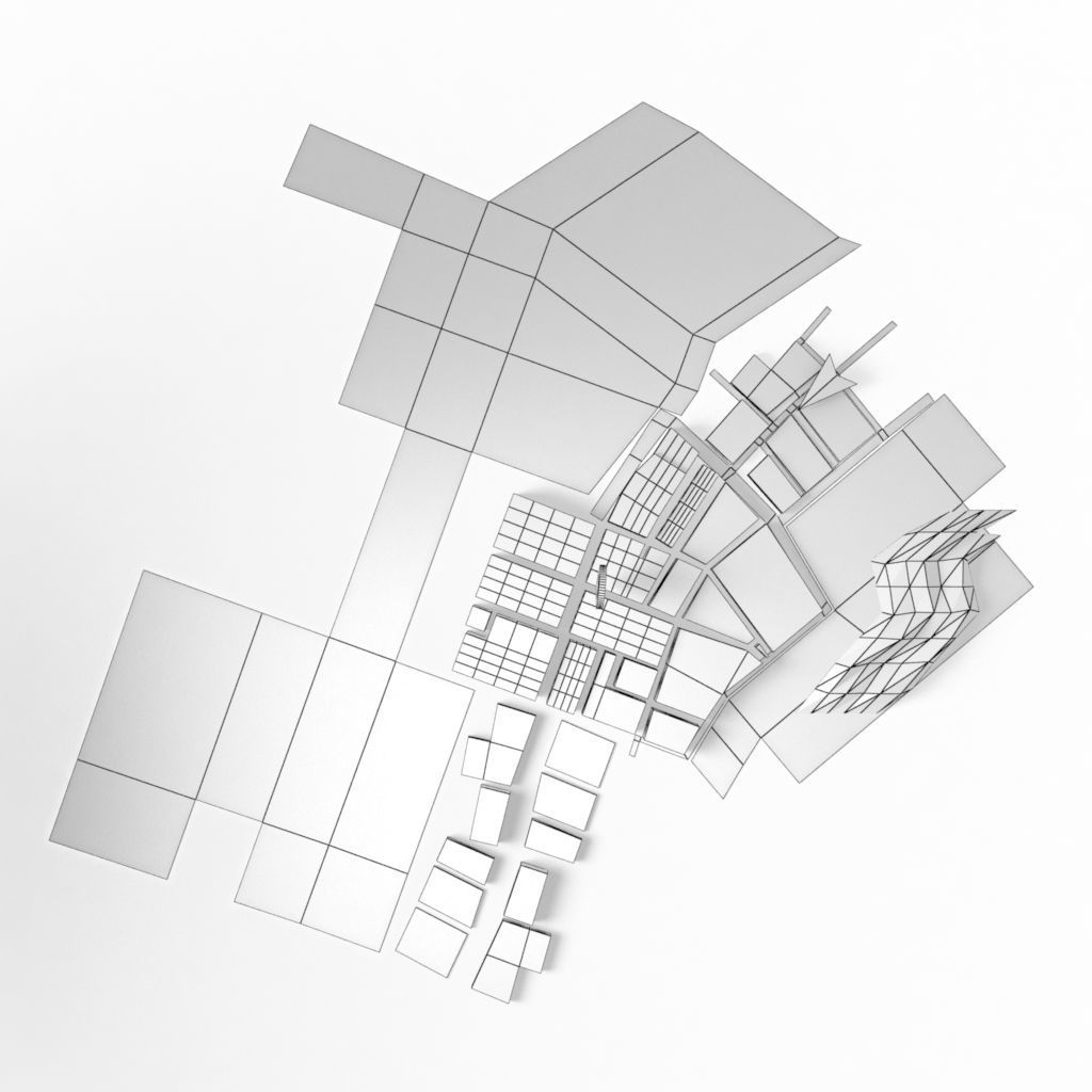 Low Poly GPS tracking with schematic building Low-poly 3D model_8