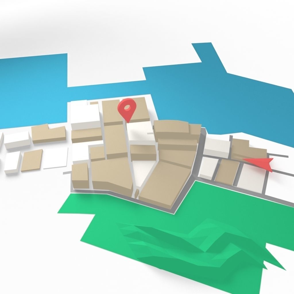 Low Poly GPS tracking with schematic building Low-poly 3D model_4