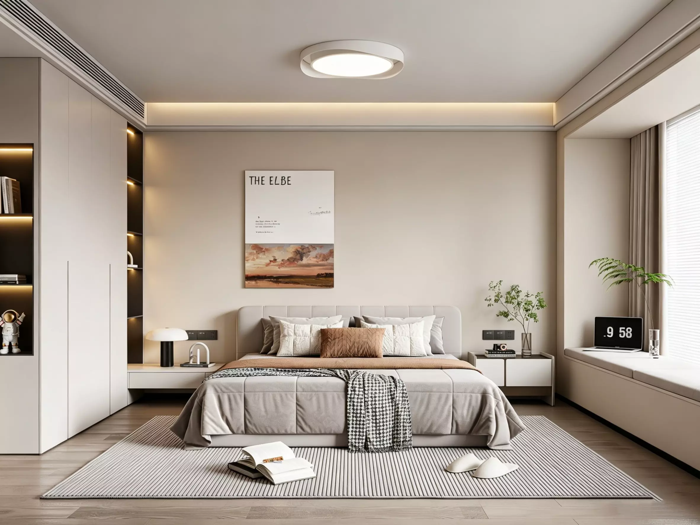 Modern Neutral Bedroom with Built-In Wardrobe 3D Model 3D model