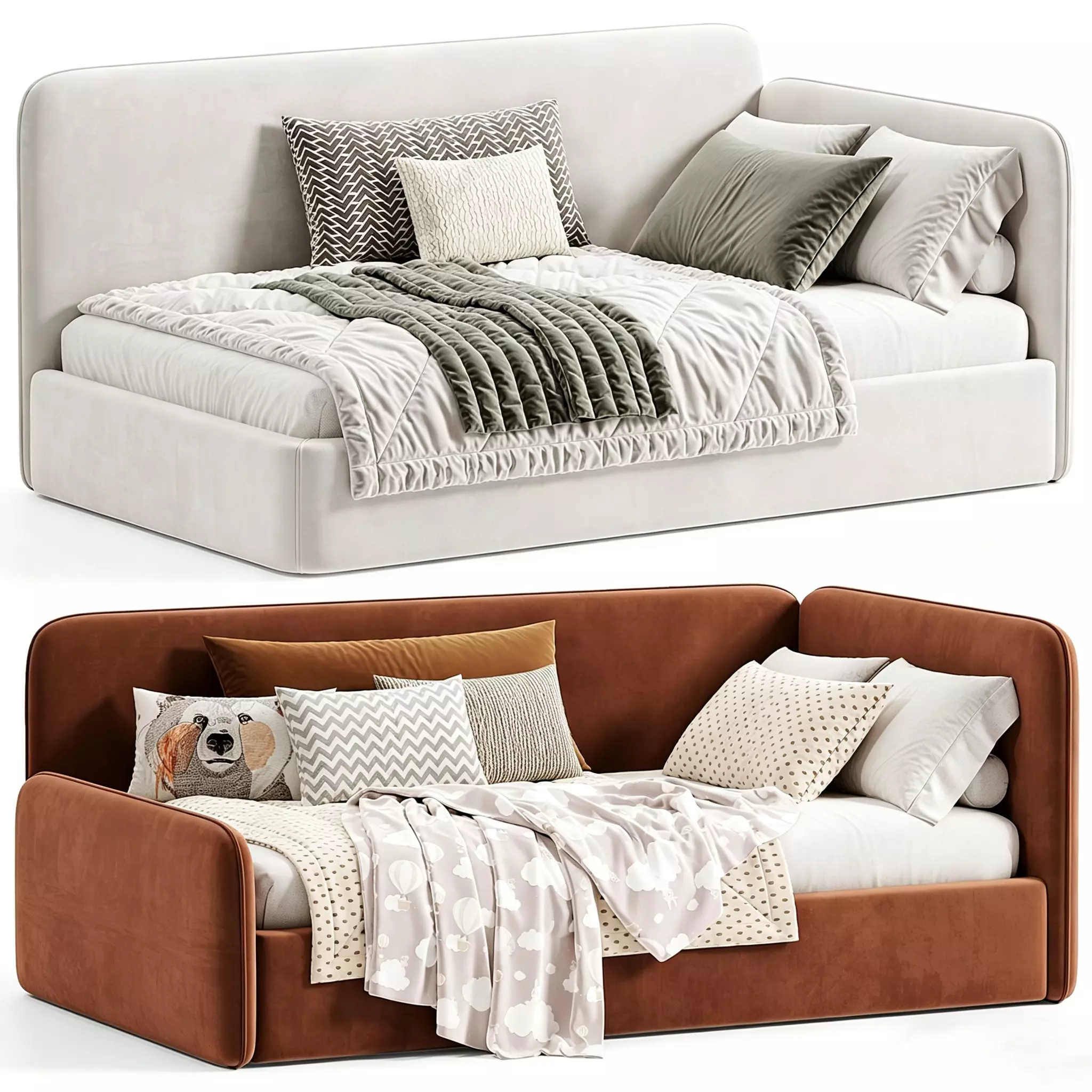 Modern Upholstered Daybed Set 3D Model 3D model