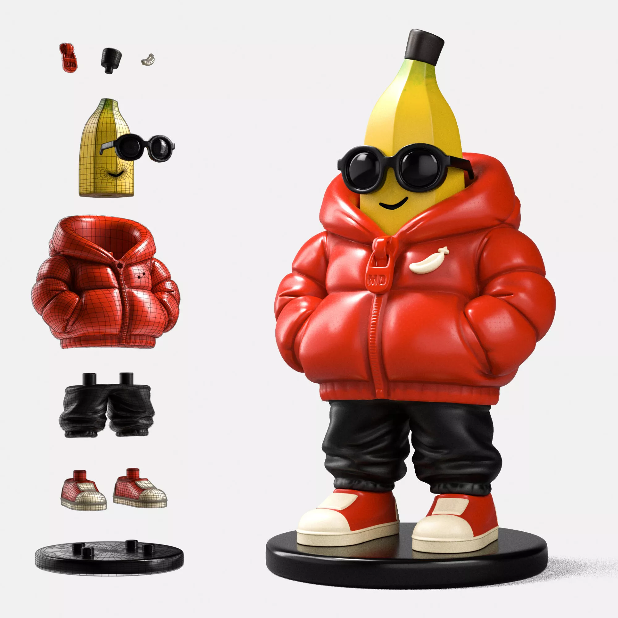 PEELO - Stylized Banana Character with Puffer Jacket 3D print model