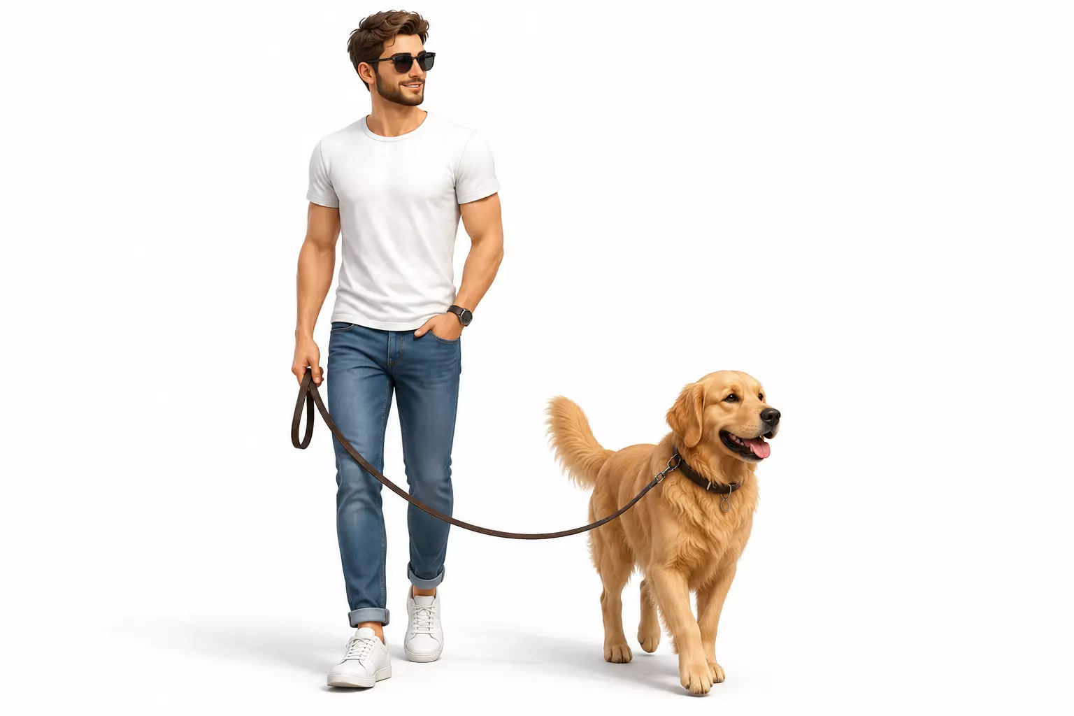 Man Walking Dog Outdoor Lifestyle 3D model