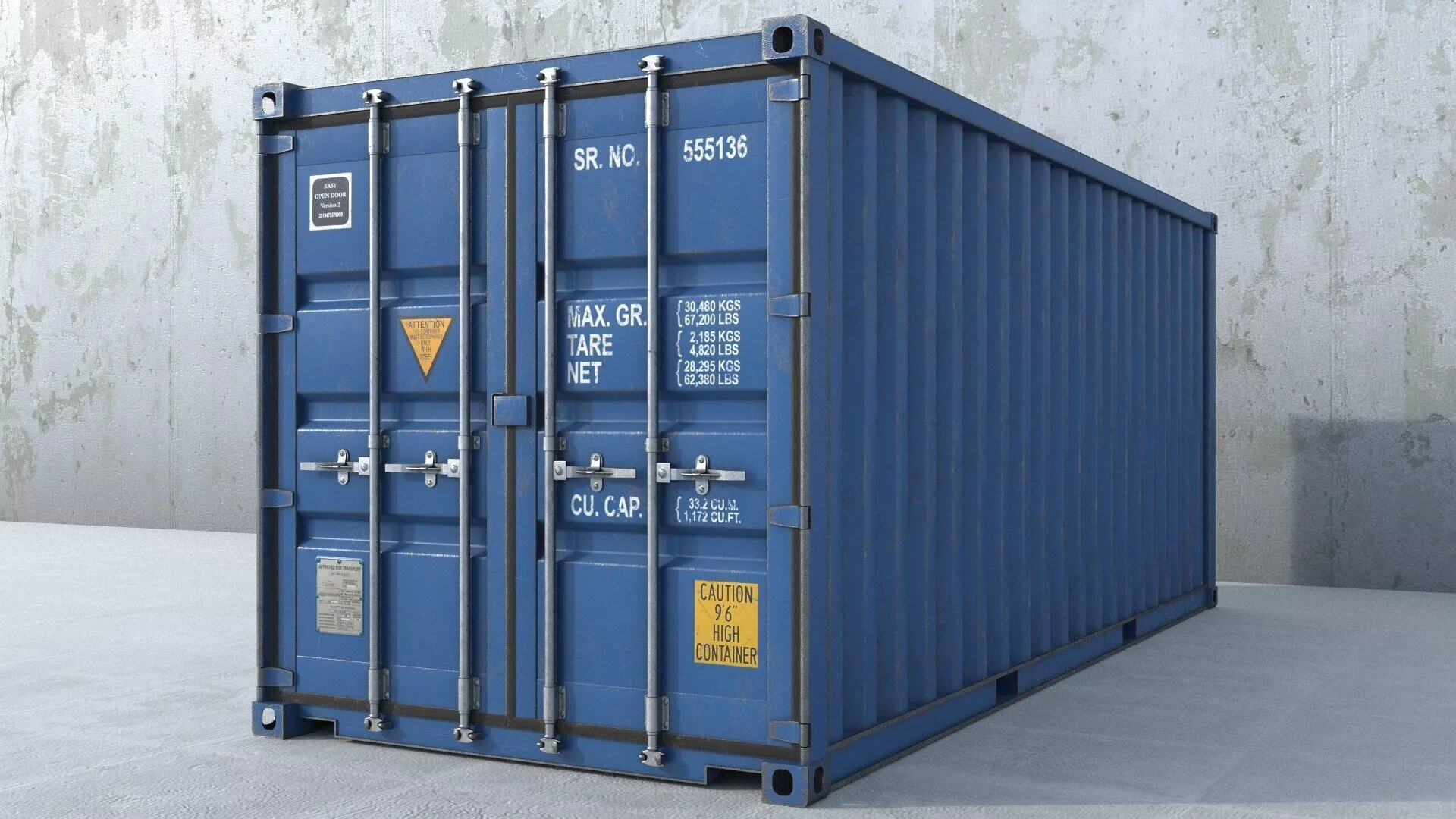 Cargo Container Blue 20 Feet PBR 3D model