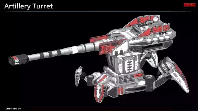 Artillery Turret Low-poly 3D model