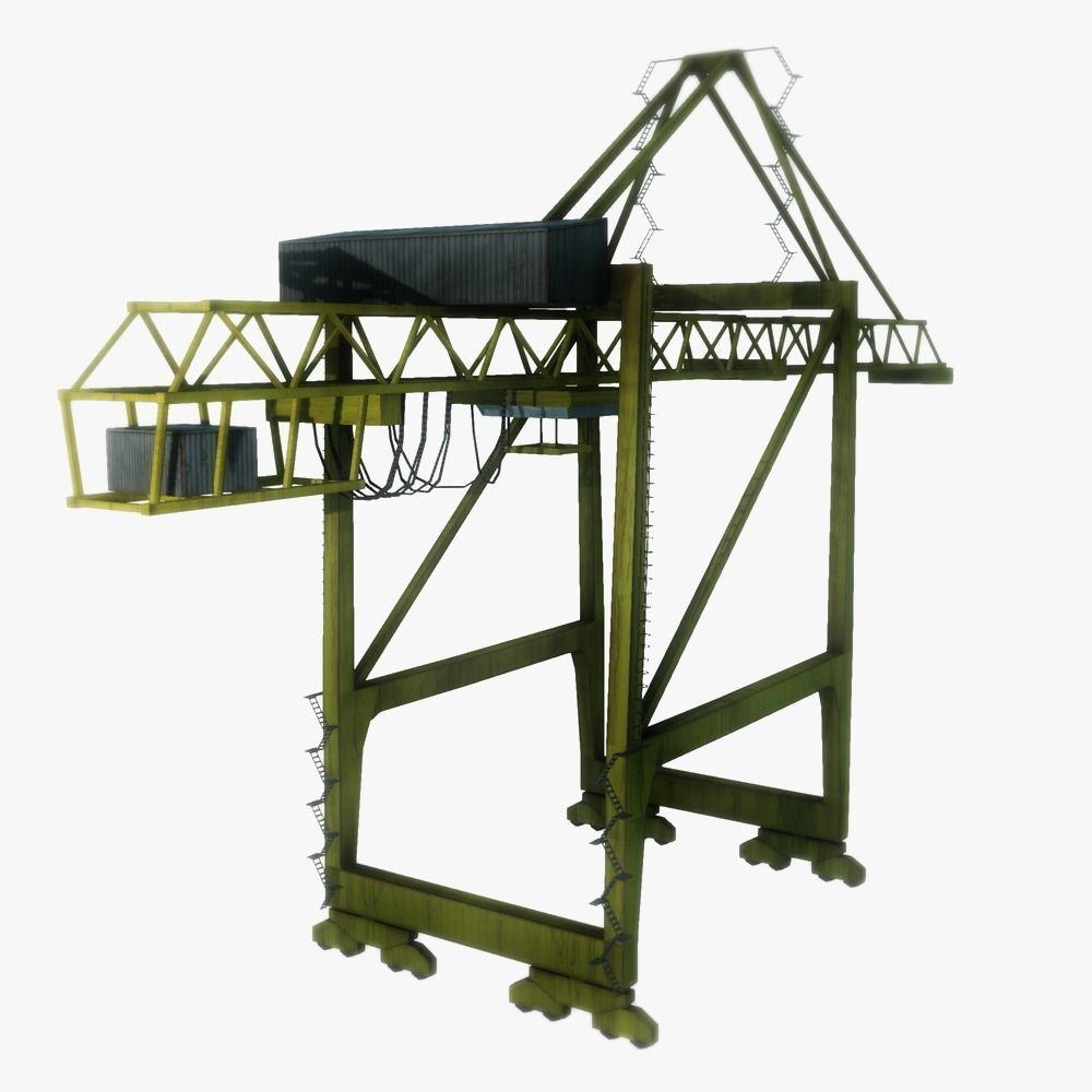 Port crane yellow 2 low poly Low-poly 3D model_4