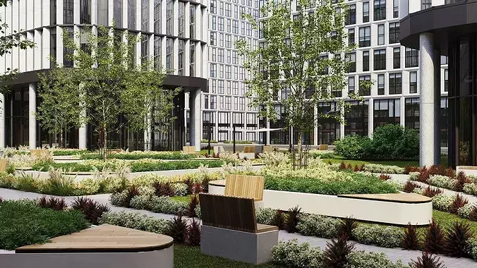 Archexteriors vol 46 - Office campus courtyard 3D model 6