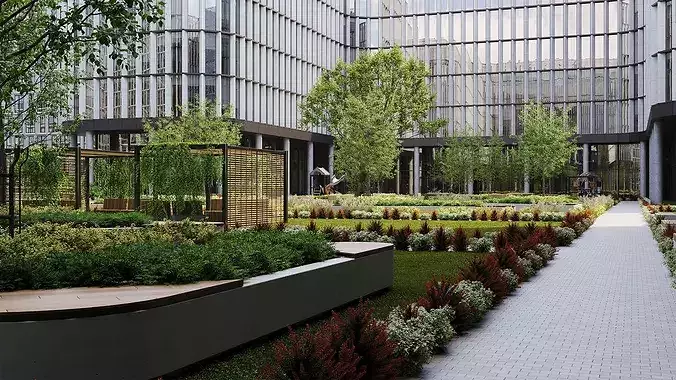 Archexteriors vol 46 - Office campus courtyard 3D model 5