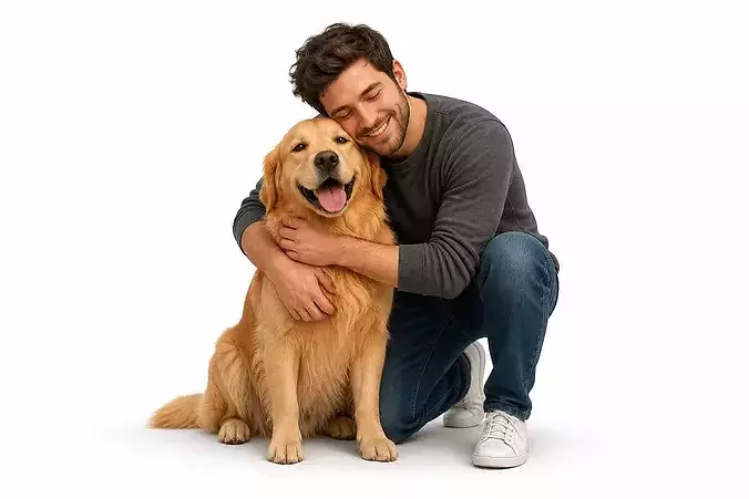 Man Petting Dog Friendly Lifestyle Scene
