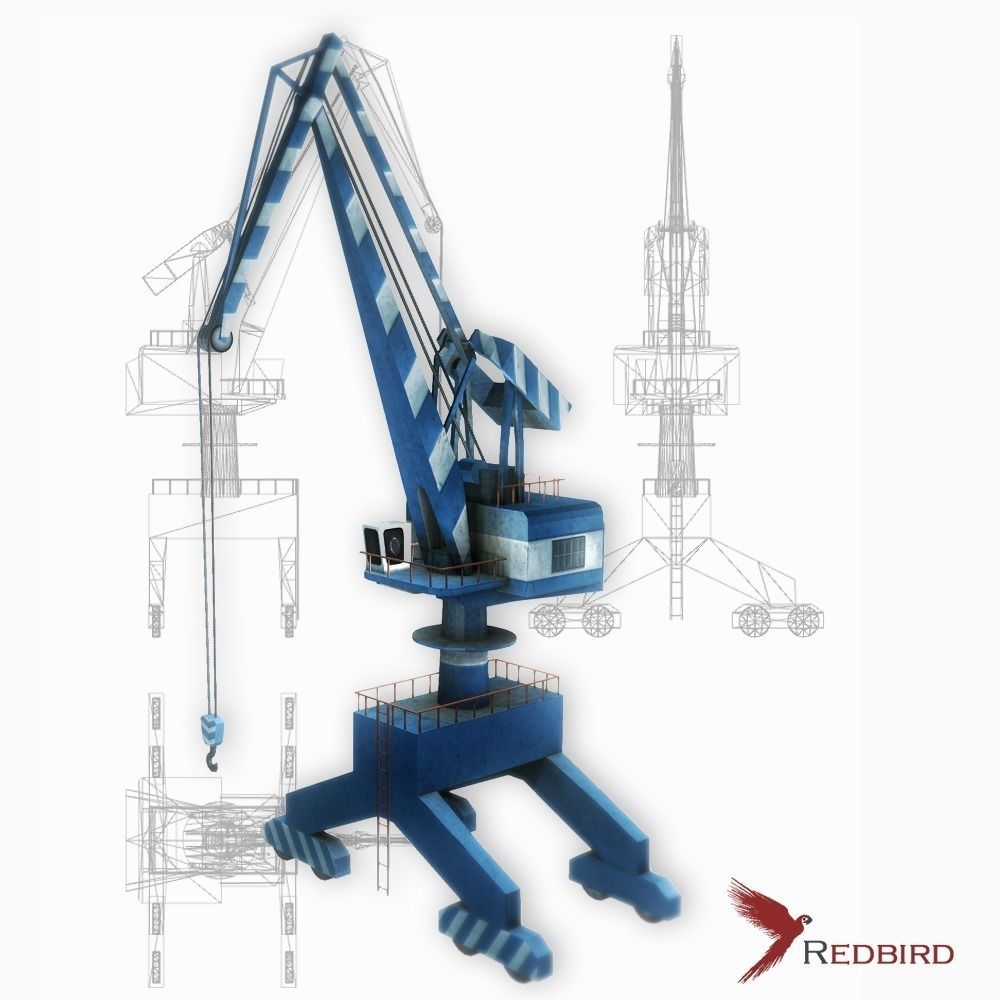 Port gantry crane 2 low poly Low-poly 3D model_0