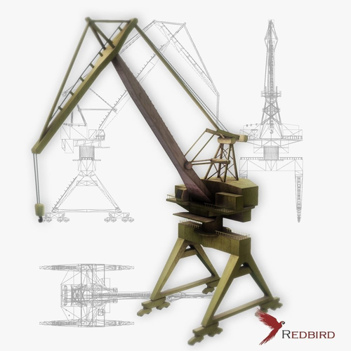 Port gantry crane 3 low poly Low-poly 3D model