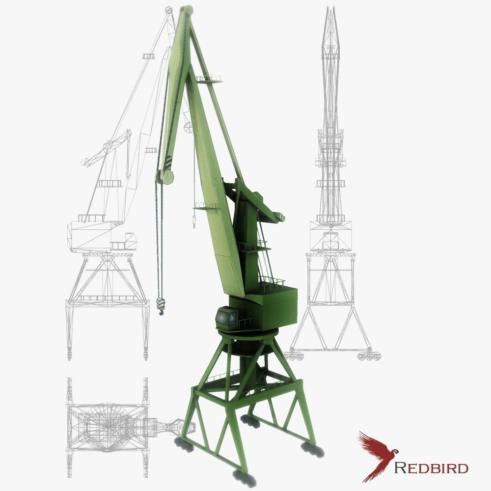 Port gantry crane 4 low poly Low-poly 3D model_0