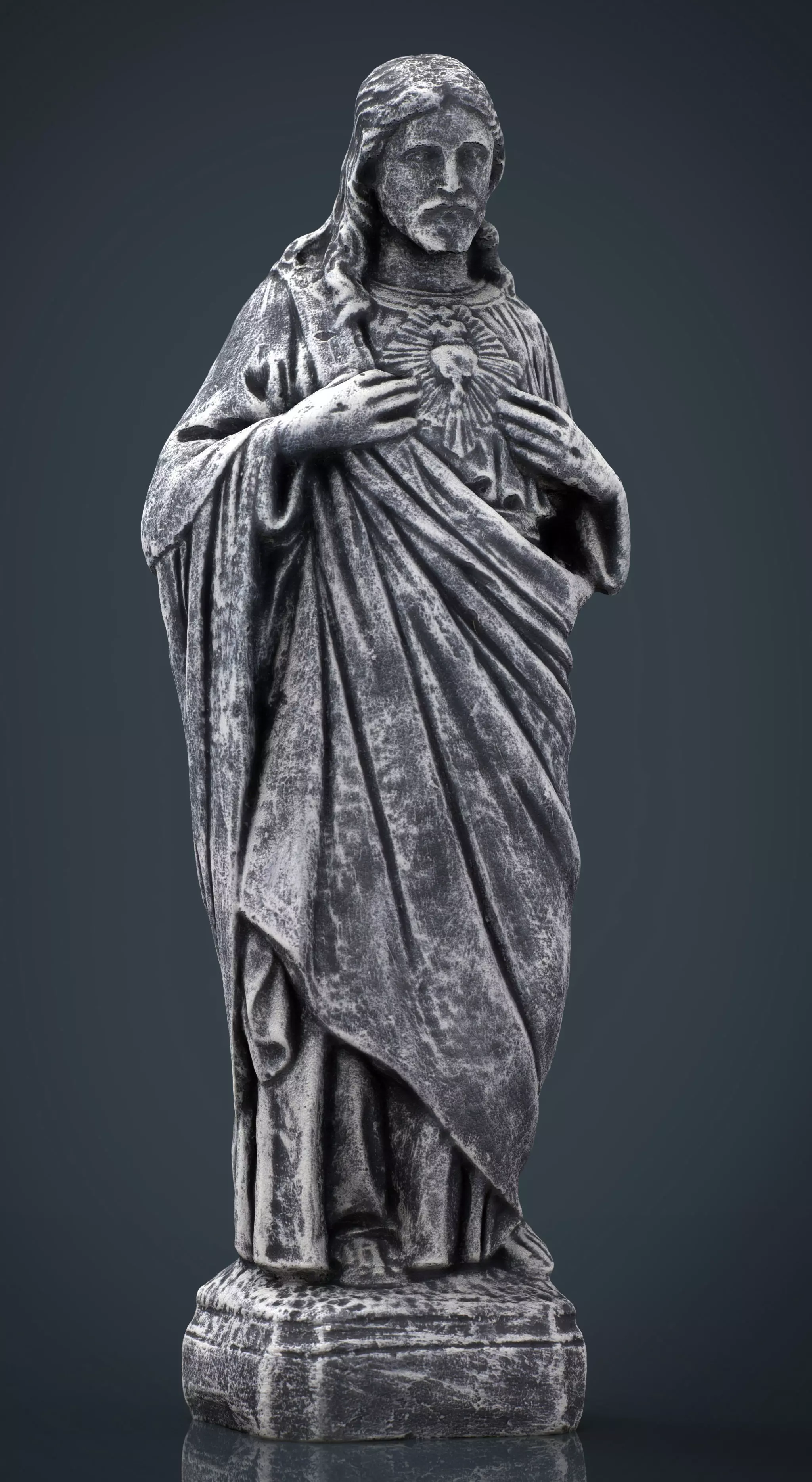 Stone Sacred Heart of Jesus Low-poly 3D model_0