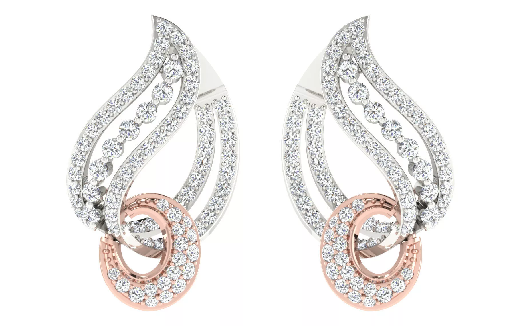 Dual Tone Diamond Flame Drop Earrings 3D print model