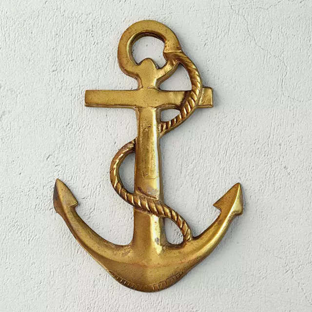 Brass Anchor and Rope 3D model