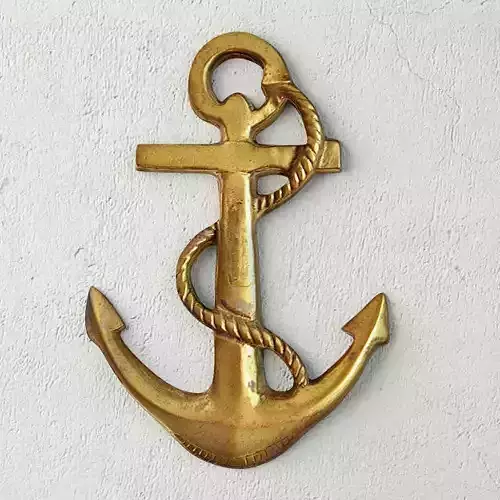 Brass Anchor and Rope 3D model