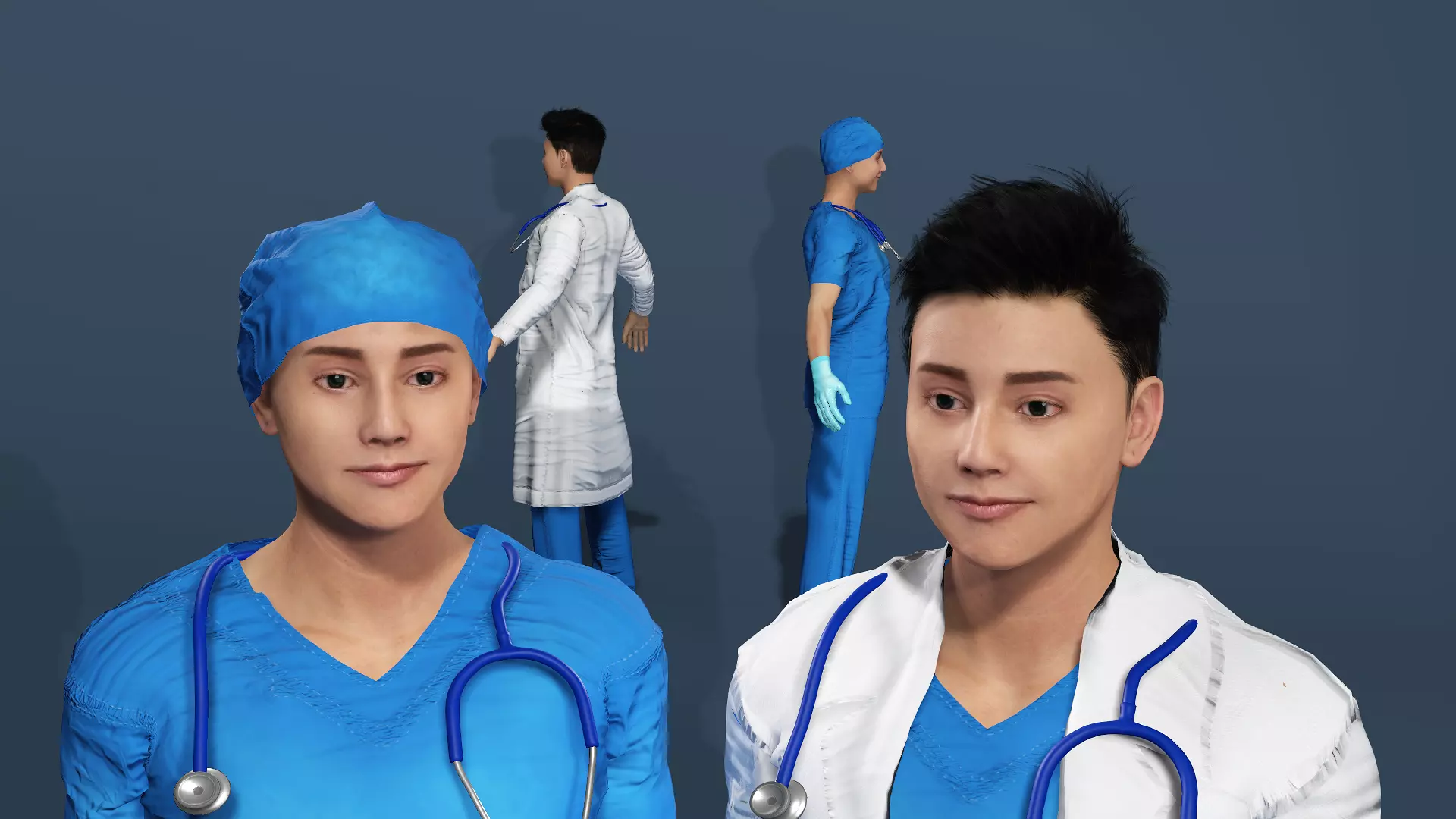 Rigged Male Doctor and Surgeon Bundle Realistic 3D Characters Low-poly 3D model