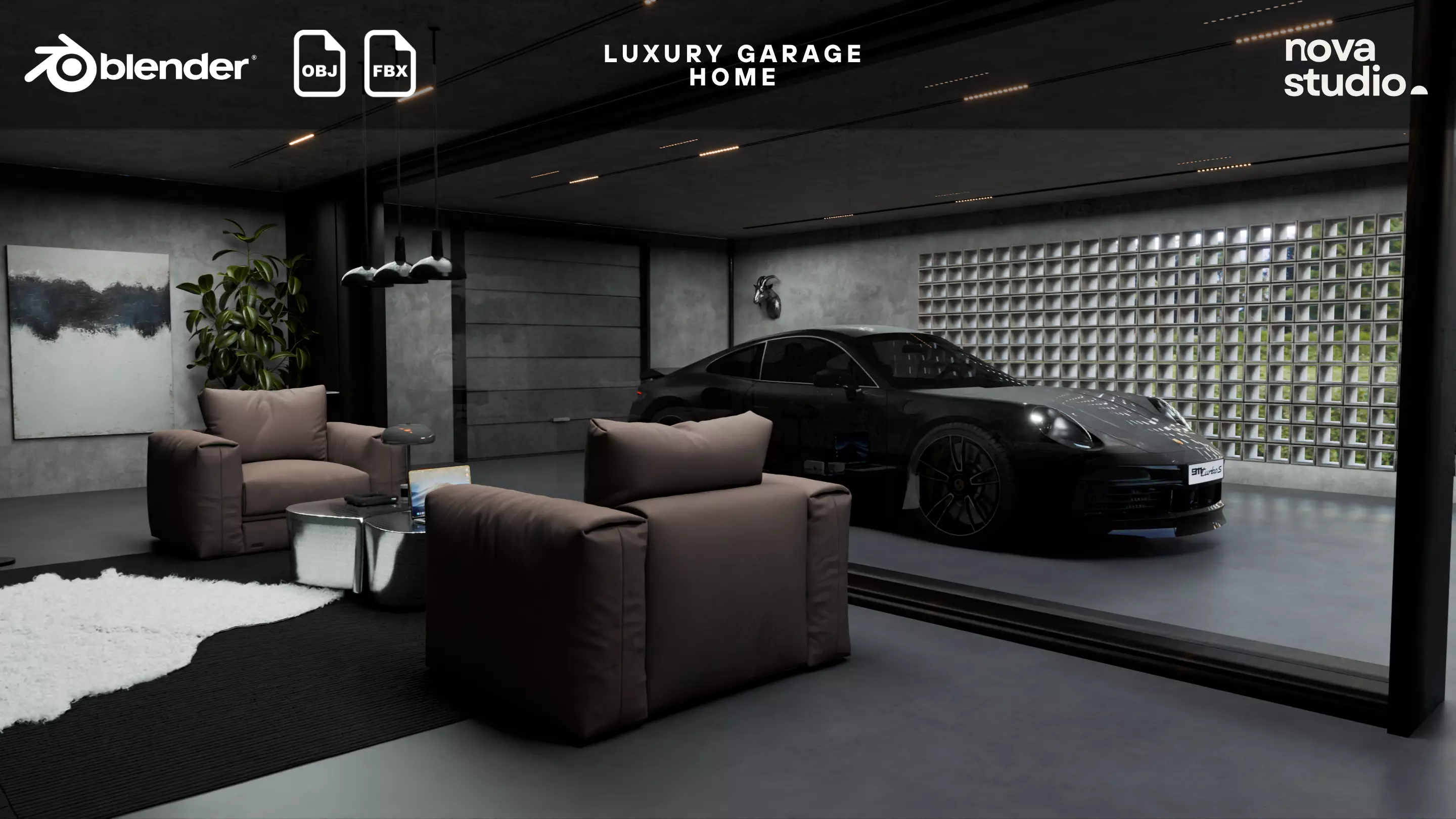 Luxury Car Garage Home Blender Project File Textured 3D model