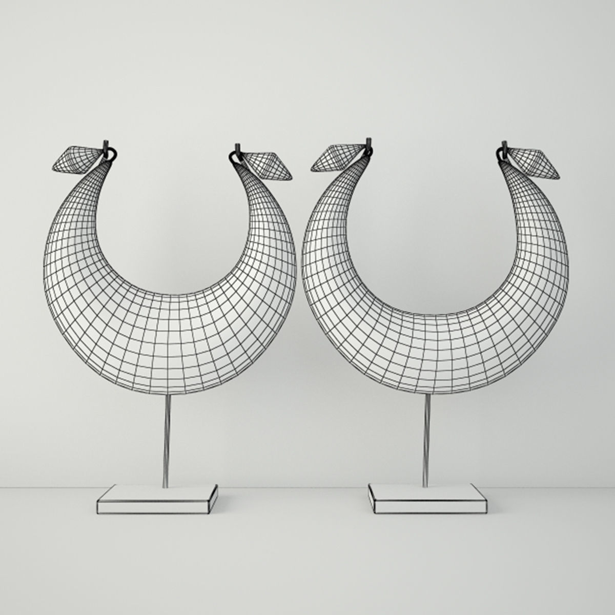 Tribal Metal Necklaces on Stand 3D model_1