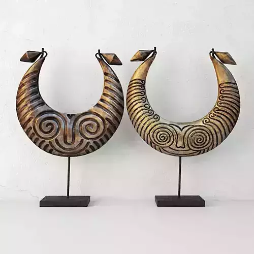 Tribal Metal Necklaces on Stand 3D model