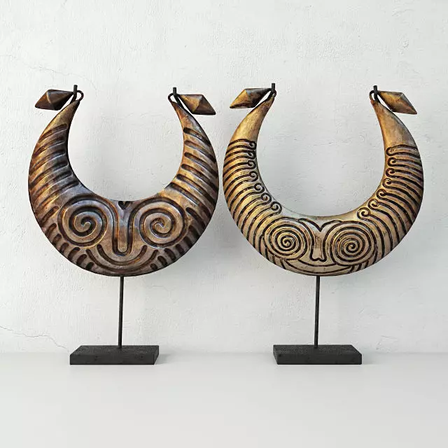 Tribal Metal Necklaces on Stand 3D model_0