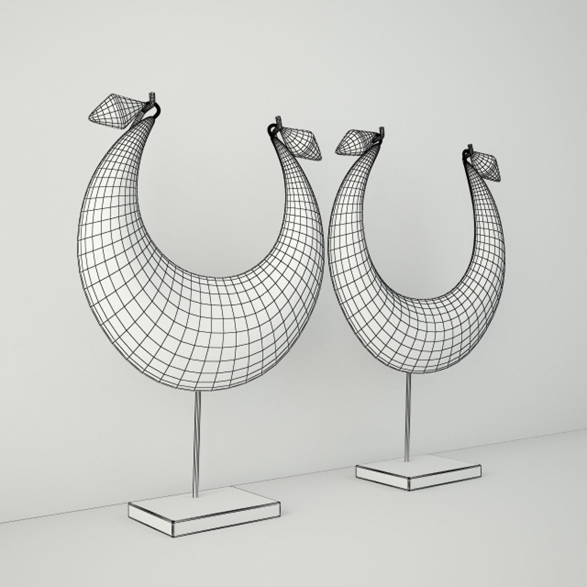 Tribal Metal Necklaces on Stand 3D model_3