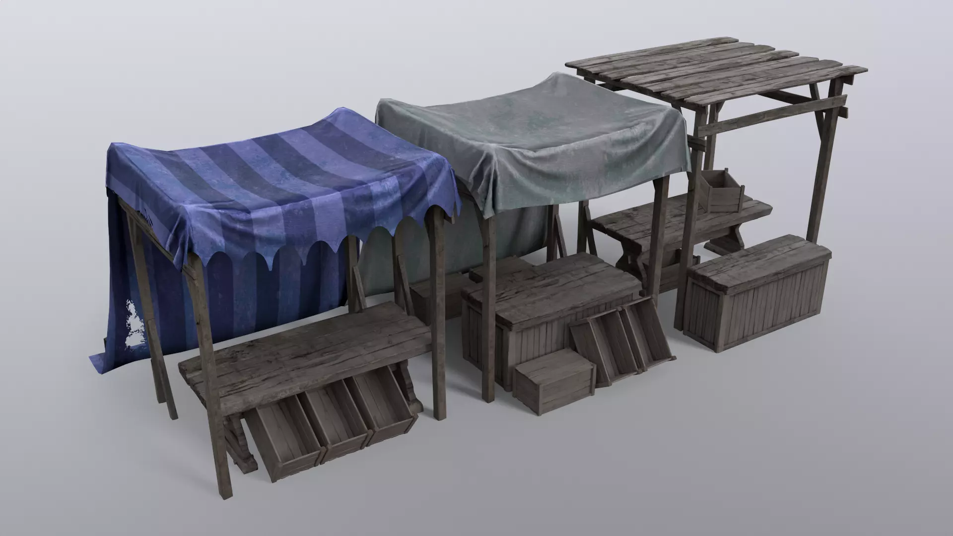Market Stall Set Low-poly 3D model