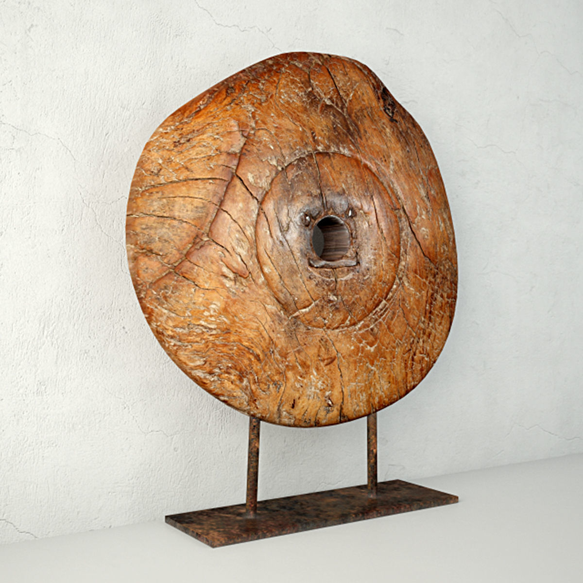 19th Century Wooden Wagon Wheel Artifact 3D model_2