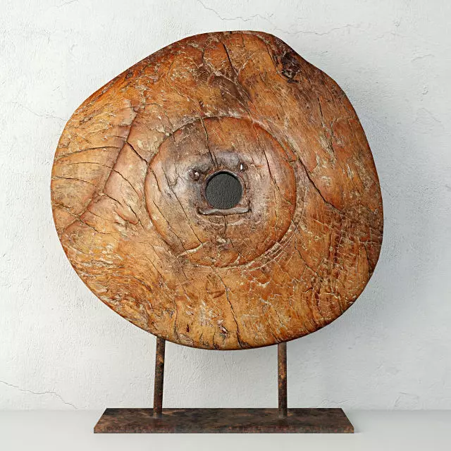 19th Century Wooden Wagon Wheel Artifact 3D model_0