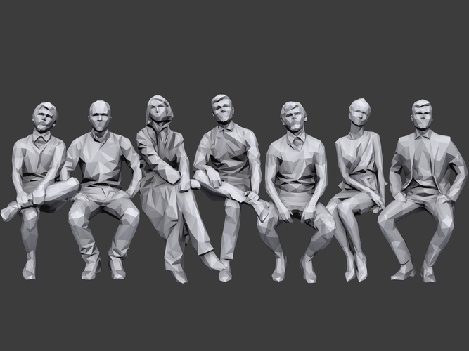 Lowpoly People Sitting Pack Volume 4 Low-poly 3D model