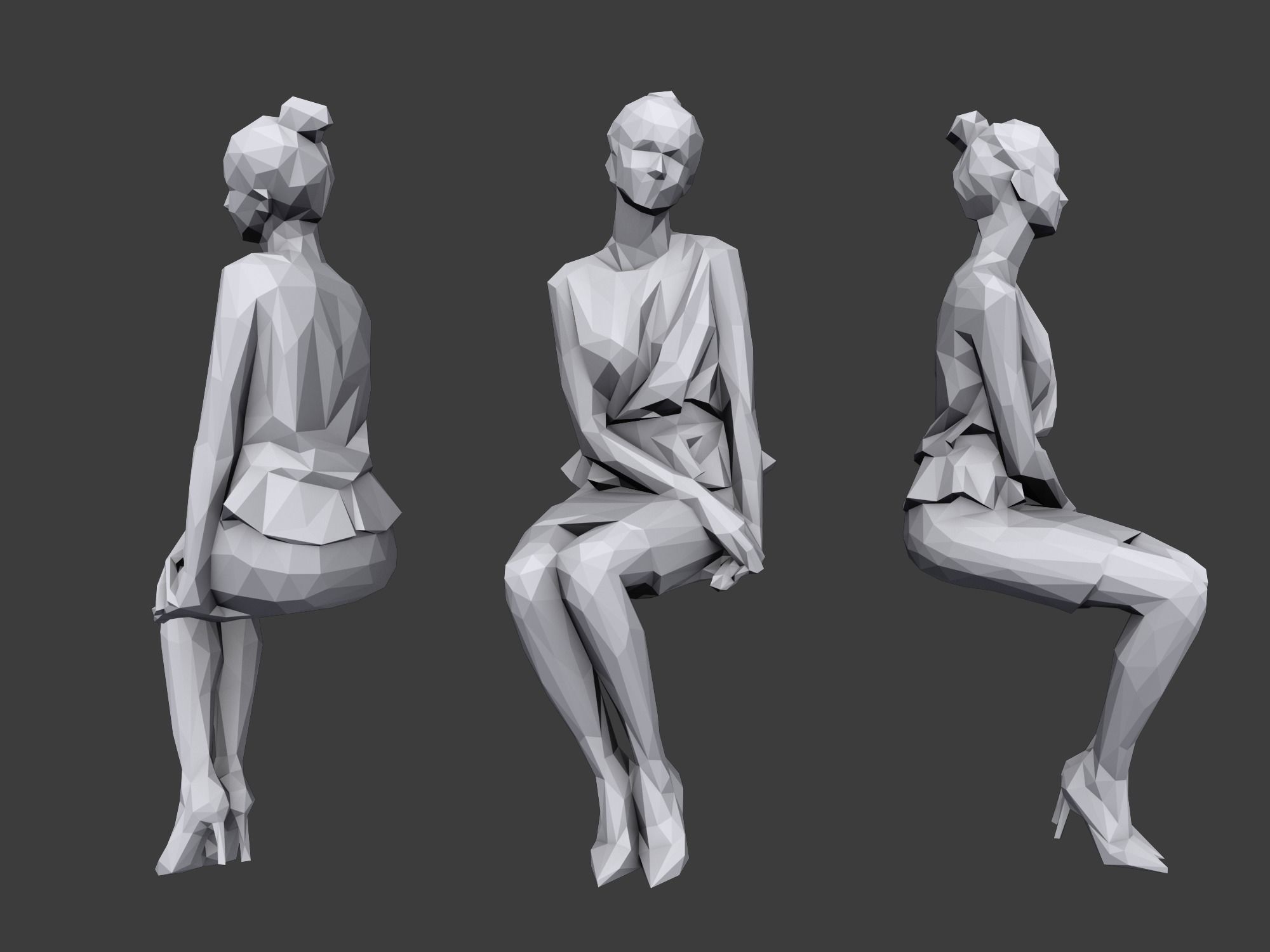 Lowpoly People Sitting Pack Volume 4 Low-poly 3D model_7