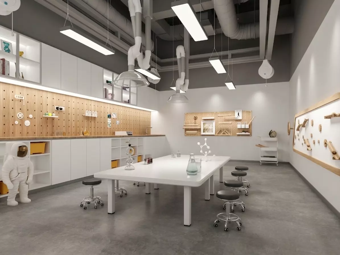 Bright modern science and maker lab classroom 3D model